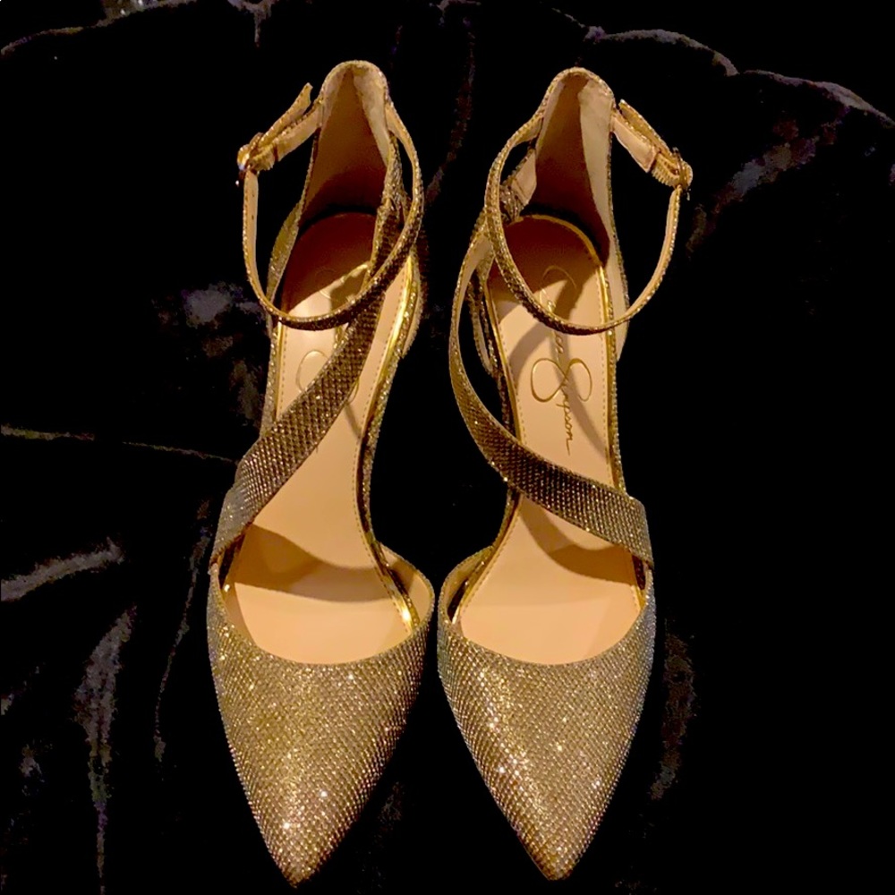 Jessica Simpson Gold Sparkle Shoes - Picture 1 of 4